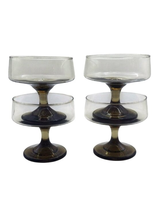 Libbey Other - Libbey Tawny Accent Smoky Brown Champagne Coupe Glasses Set Of 4 Vintage 70s